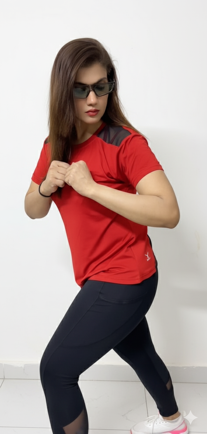 Sport Mesh Back Vented Athletic Top With Gym Tights