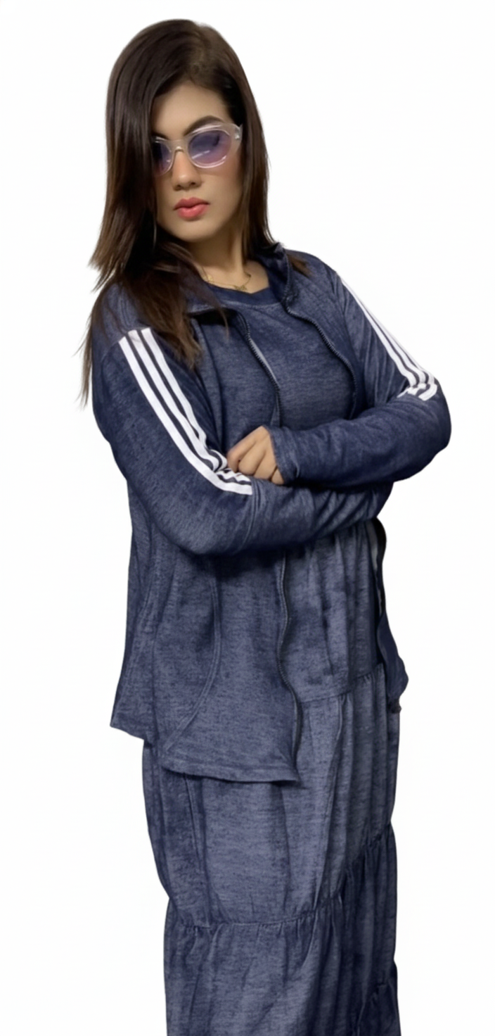 Stylish Denim Tiered Maxi Dress Set