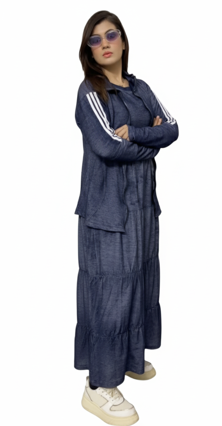 Stylish Denim Tiered Maxi Dress Set