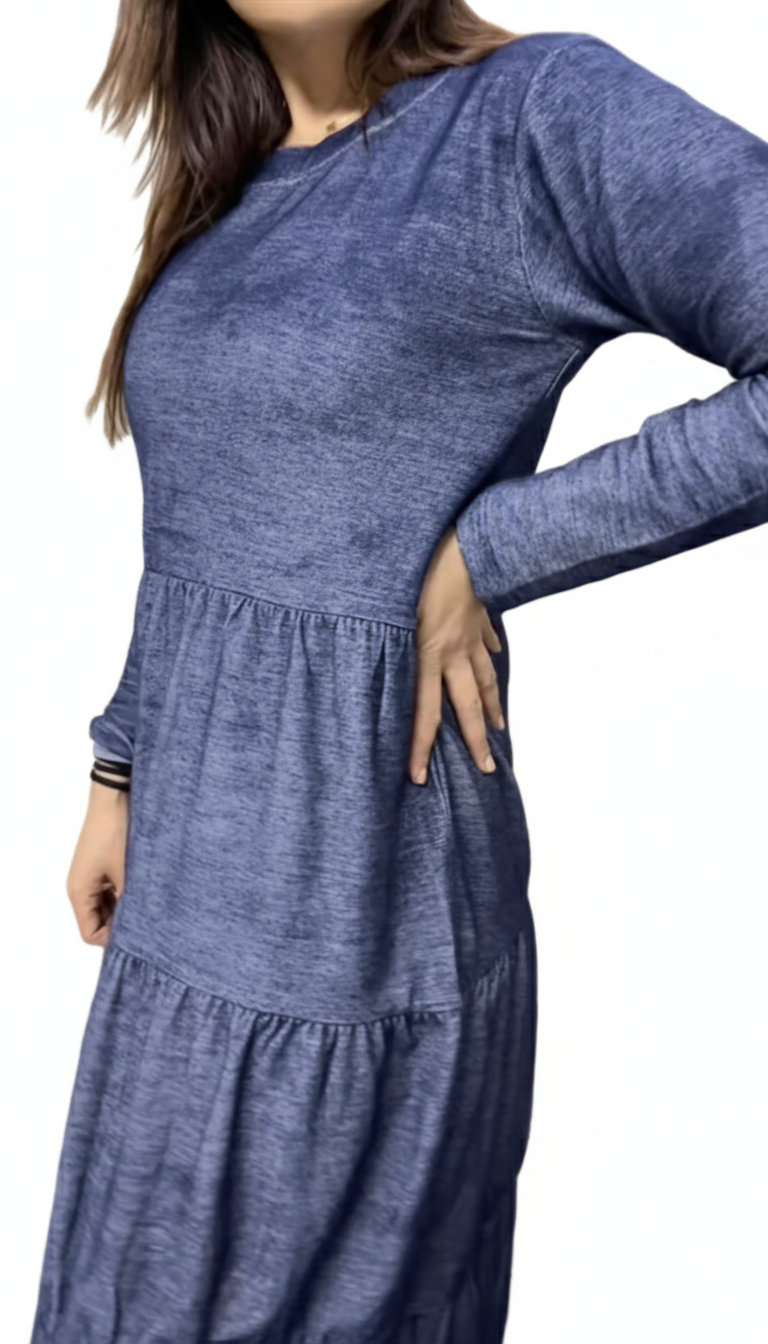 Stylish Denim Tiered Maxi Dress Set