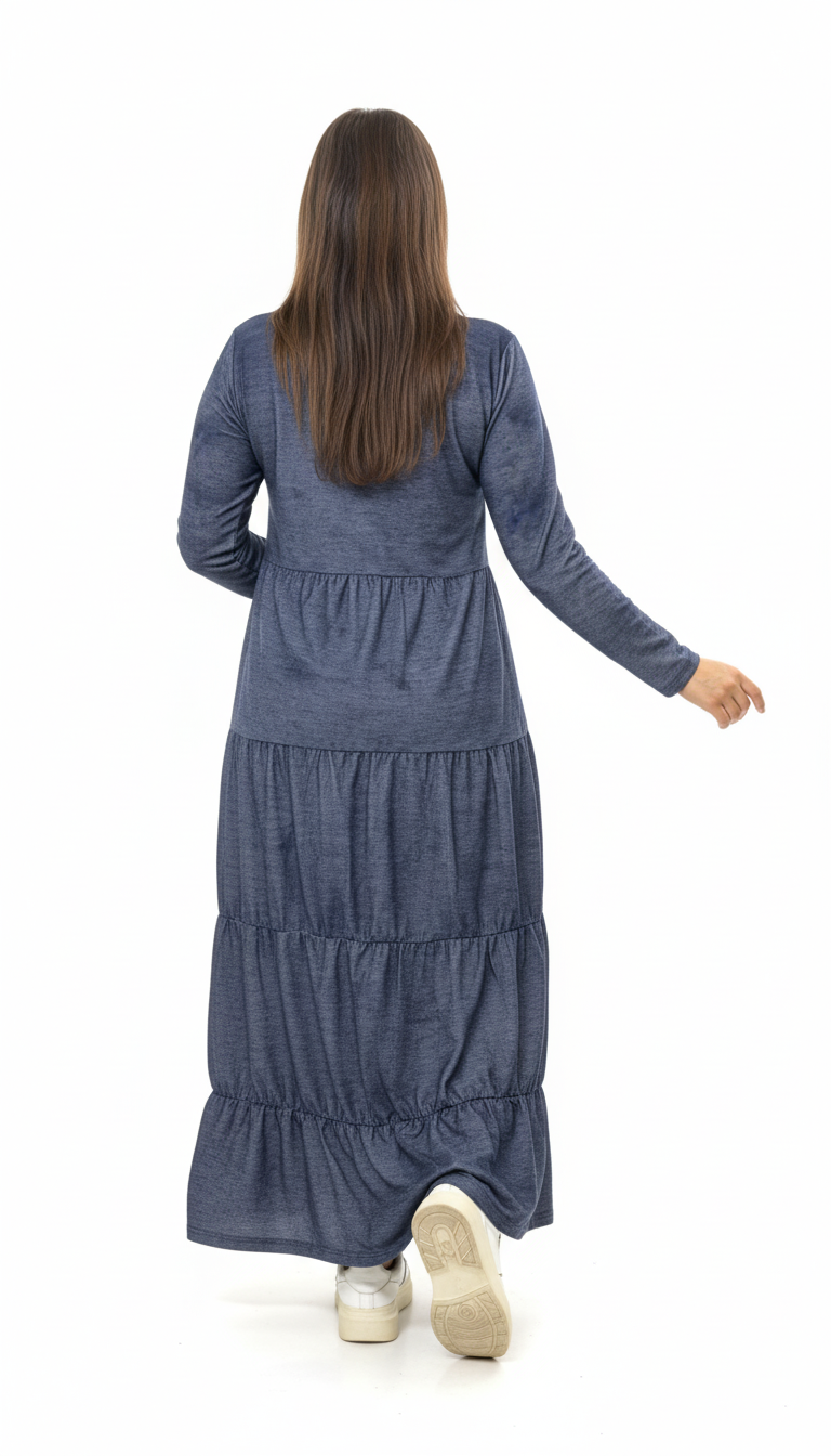 Stylish Denim Tiered Maxi Dress Set