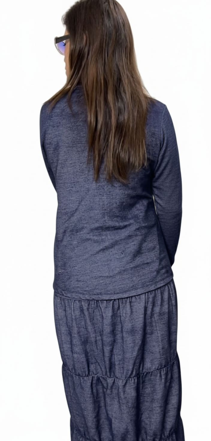 Stylish Denim Tiered Maxi Dress Set