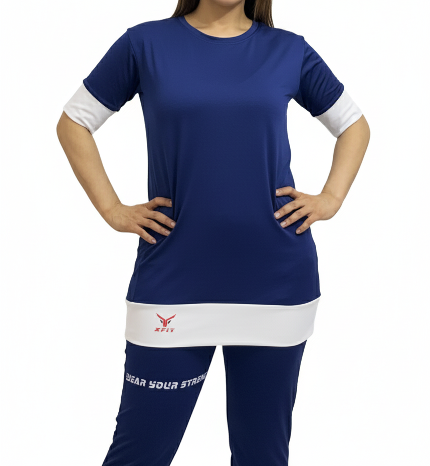 Women's Navy Blue & White Comfort Tunic Set