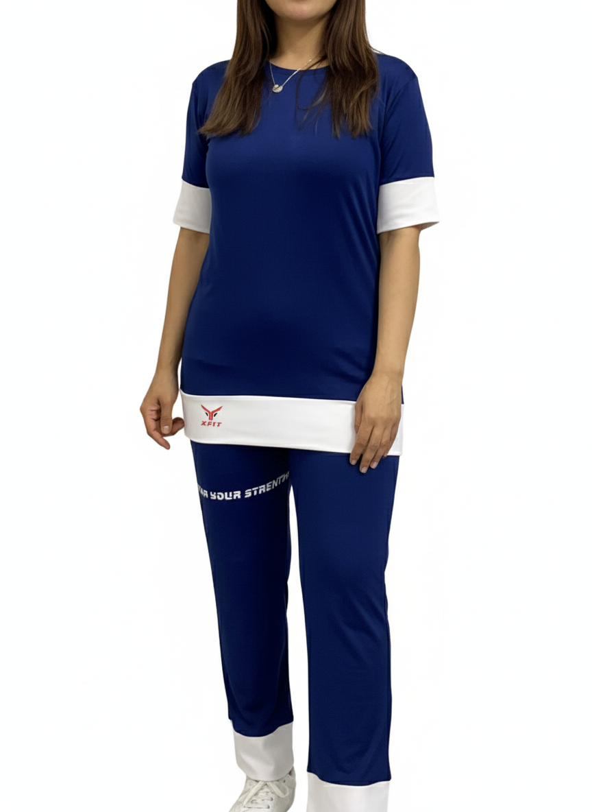 Women's Navy Blue & White Comfort Tunic Set
