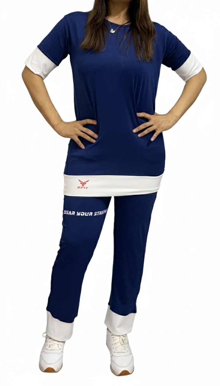 Women's Navy Blue & White Comfort Tunic Set