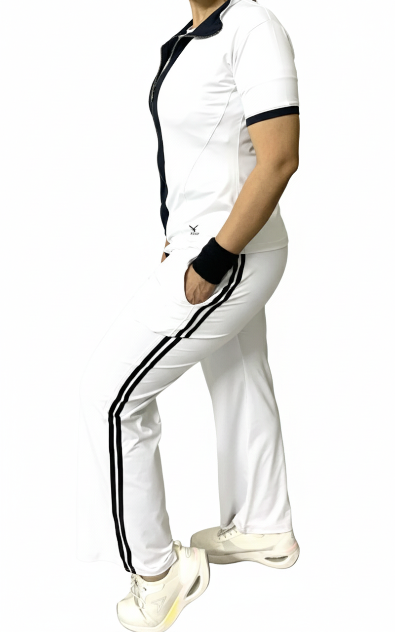 X-FITNESS Women's White & Black Contrast Panel Track Suit