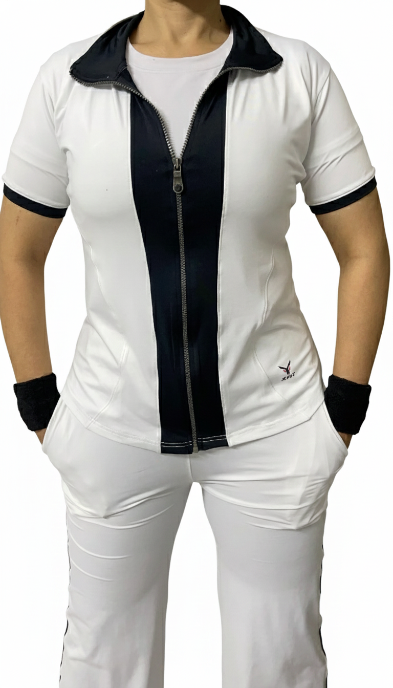 X-FITNESS Women's White & Black Contrast Panel Track Suit